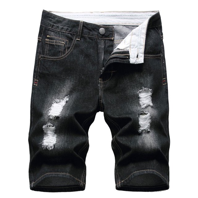 Pisexur Half Shorts Jeans Men's Ripped Trunks Stretchy Washed Jeans Trunks Cut-Off Classic Fit Biker Jeans Trunks