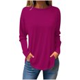 thumbnail image 1 of Timegard Plus Size Tops for Women Round Neck Long Sleeve Solid Color Comfy Tee Fall Casual Loose Tops, 1 of 3