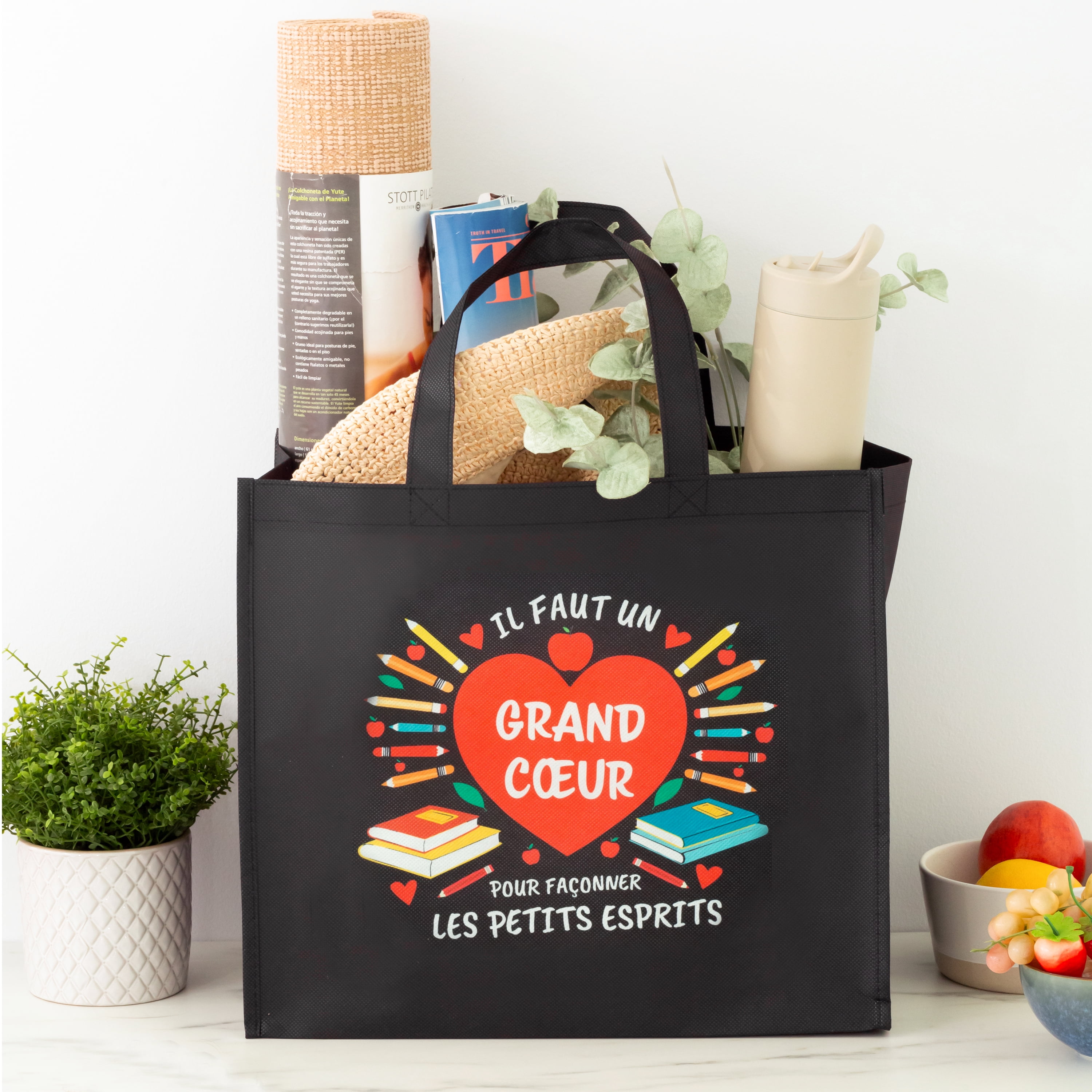 Sac d’épicerie réutilisable avec porte-bouteille, Sac réutilisable pour les courses, Sac de Courses Polyvalent Design pour enseignant