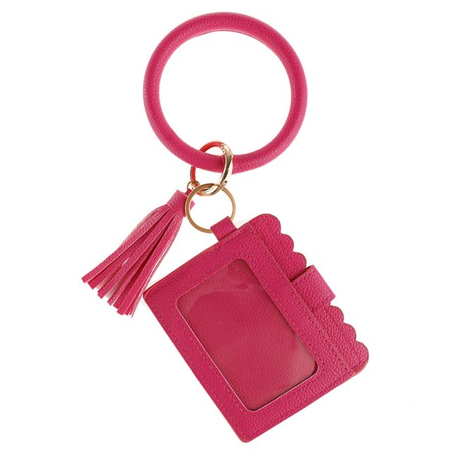Wristlet Bracelet Keychain Circle Key Ring Pocket Credit Card Holder Circle Key Ring Tassel Keychains Bangle Purse for Women 01#