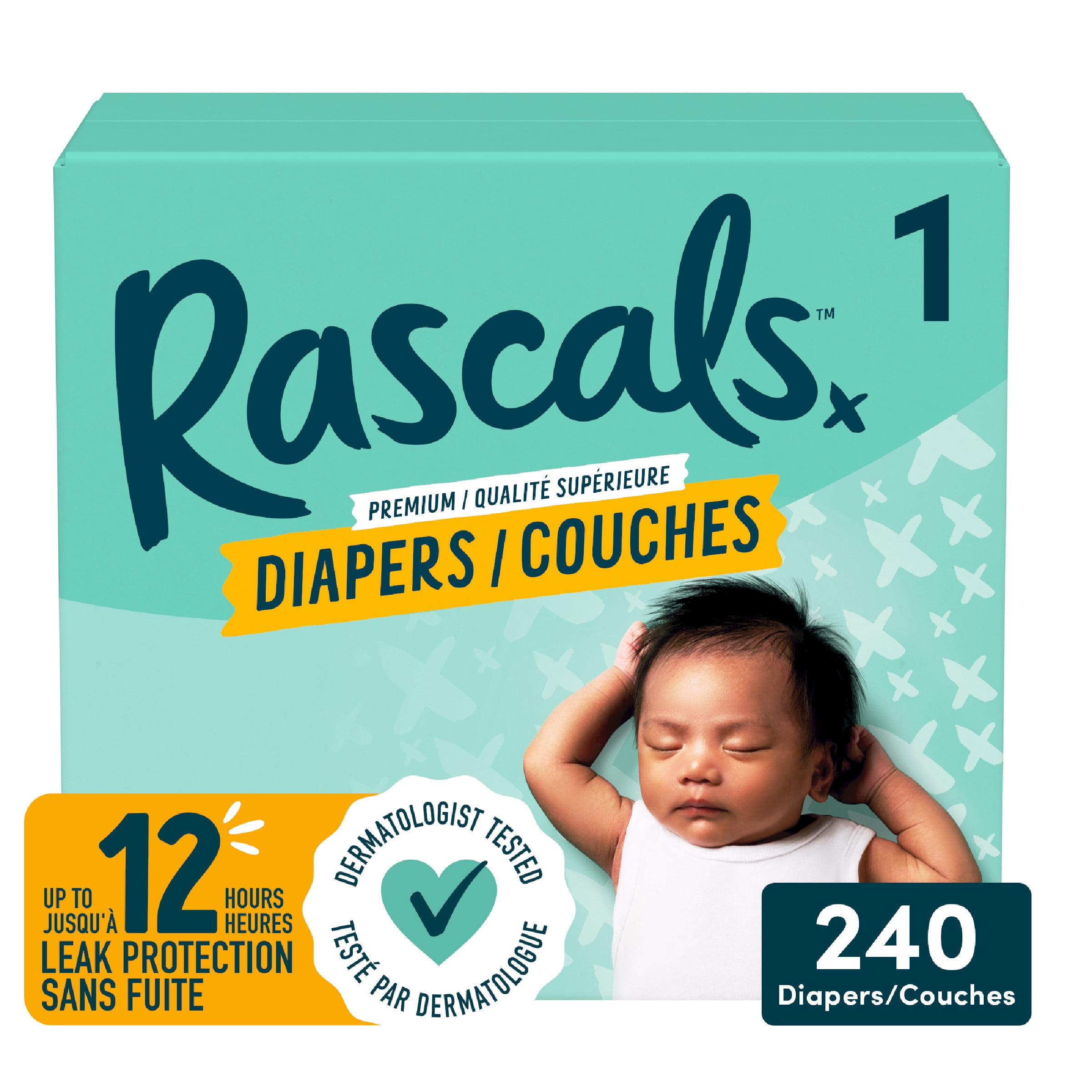 Rascals Premium Absorbent Baby Diapers, 2, Carton, 220 Count