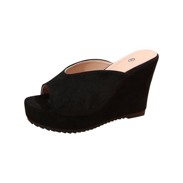 Chaussures d'Été pour Femmes à Bout Ouvert à Talon Compensé Haut Imperméables Pantoufles