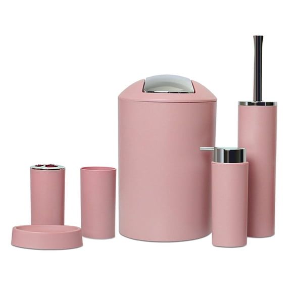 Ensemble d'Accessoires de Salle de Bain 6 Pcs, Articles de Bain, Porte-Brosse à Dents, Distributeur de Lotion, Porte-Savon, Poubelle Décorative pour Comptoir, Rose