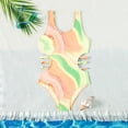 thumbnail image 2 of Girl Swimsuits One Piece Bathing Suits Quick Dry Striped Ruffle Swimwear Bathing Suit 5-6 Years, 2 of 5
