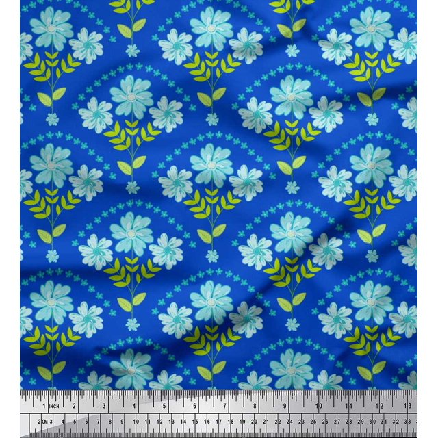 Soimoi Velvet Fabric Leaves,Floral & Scale Geometric Decor Fabric Printed Yard 58 Inch Wide