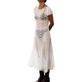 thumbnail image 4 of Fortune Robe Bikini Longue Transparente à Manches Courtes en Dentelle Florale pour Femmes, 4 of 5