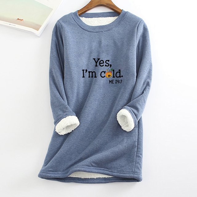 Hauts de Sortie pour Femmes Col Rond Poche Épaissie Peluche Chaude Manches Longues Blouses en Liquidation