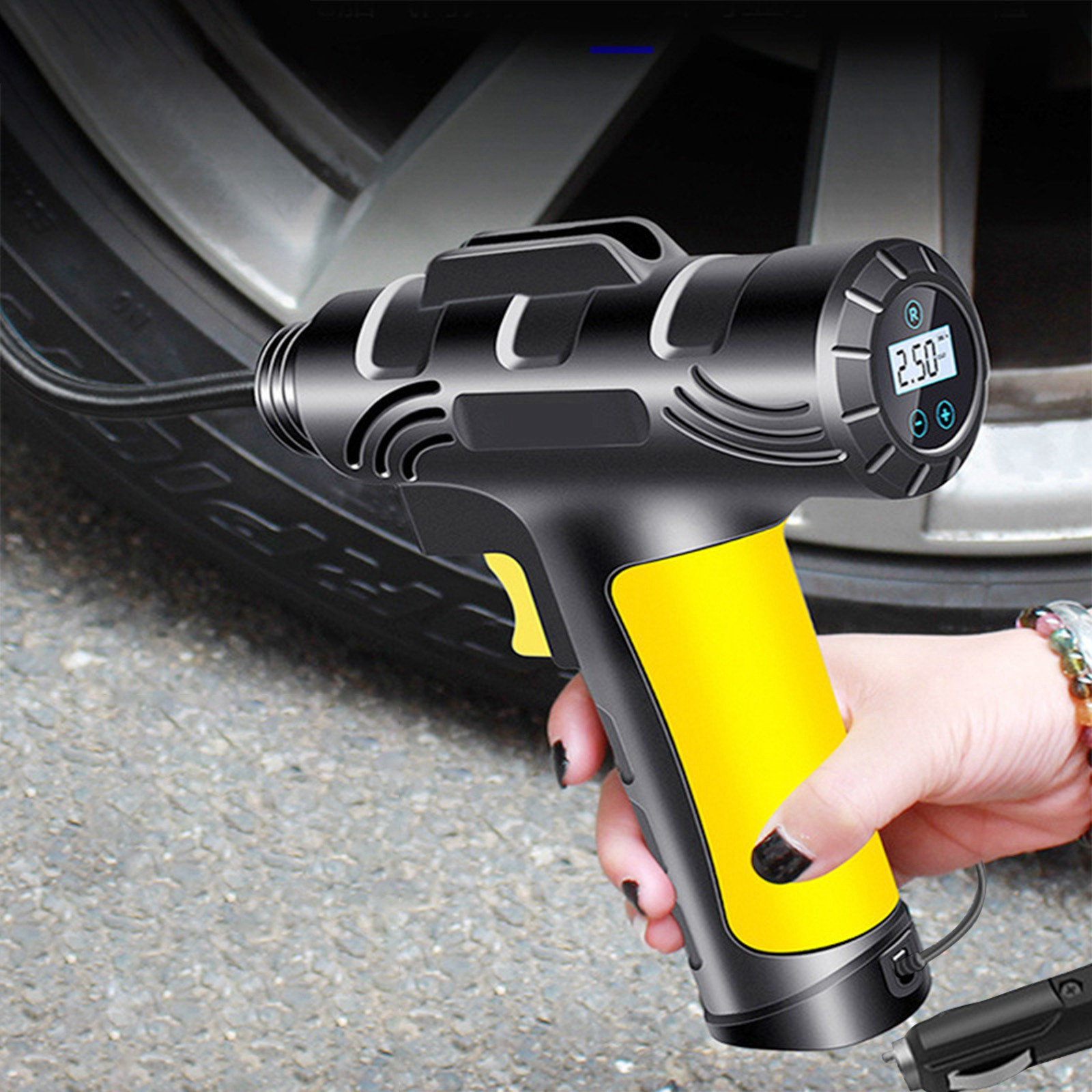 Danhjin Air Pump Compressor Tire Inflator Portable Inflator Pump for Car Tires 12V Auto Tire Pump With Digital Pressure Gauge, With Emergency Led Light for Car, Bicycle