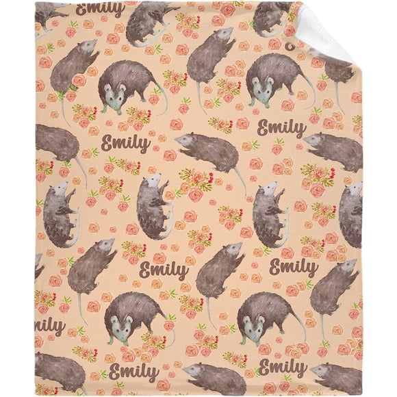 caimizogojocrz Couverture Personnalisée avec Mots, Fleurs d'Opossum Cadeaux Flanelle Polaire Couverture Jetée Personnalisée avec Nom, Couverture Super Douce et Chaude pour l'Hiver