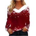 thumbnail image 1 of Birdeem T-Shirt de Noël en Peluche Imprimé pour Femmes Col en V Patchwork Manches Longues Ajusté, 1 of 1