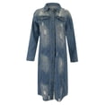 thumbnail image 4 of CEHVOM Manteau Trench Long en Denim Délavé Décontracté et Élégant pour Femme, Mi-Long, 4 of 6