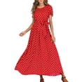 thumbnail image 1 of Robes d'Été pour Femmes 2023 Robes pour Femmes Liquidation Mode Femmes Manches Courtes Plage Pois Bandage Longue Robe Maxi, 1 of 9