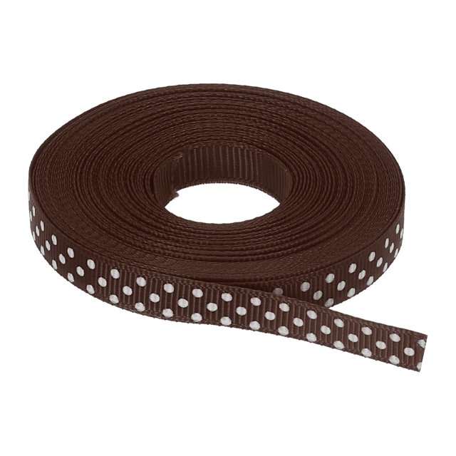 Uxcell Grosgrain Ribbons with White Dots Ribbon Bow Decoration Crafts Gift Wrapping Wedding Dark Brown 10 Yards 3/8 Inch
