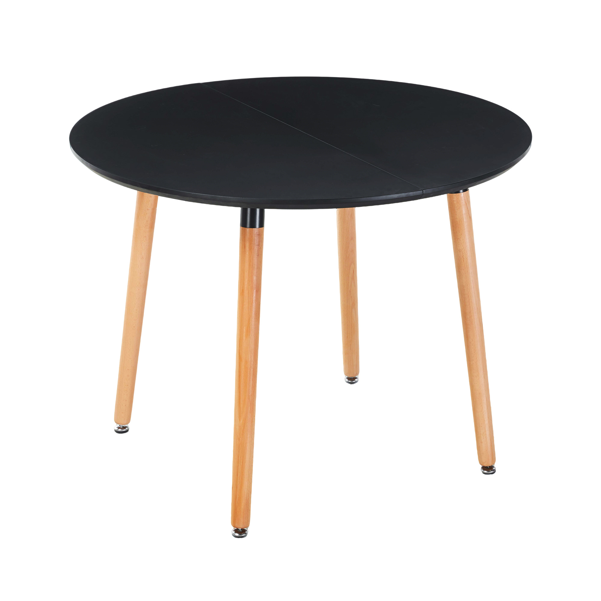 Noble House Table à Manger Ronde Extensible, Pied en Bois, Dessus de Table en MDF Noir, Utilitaire Polyvalent, Noir