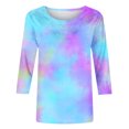 thumbnail image 4 of Besolor T-Shirts à Manches 3/4 pour Femmes, Tendance, Col Ras du Cou Teinture sur Nœuds, Hauts Décontractés Amples, Blouse T-Shirts pour Sorties, 4 of 5