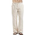 thumbnail image 1 of MAWCLOS Mens Pants Drawstring Trousers Solid Color Bottoms Leisure Summer Elastic Waist Loungewear Khaki L, 1 of 2