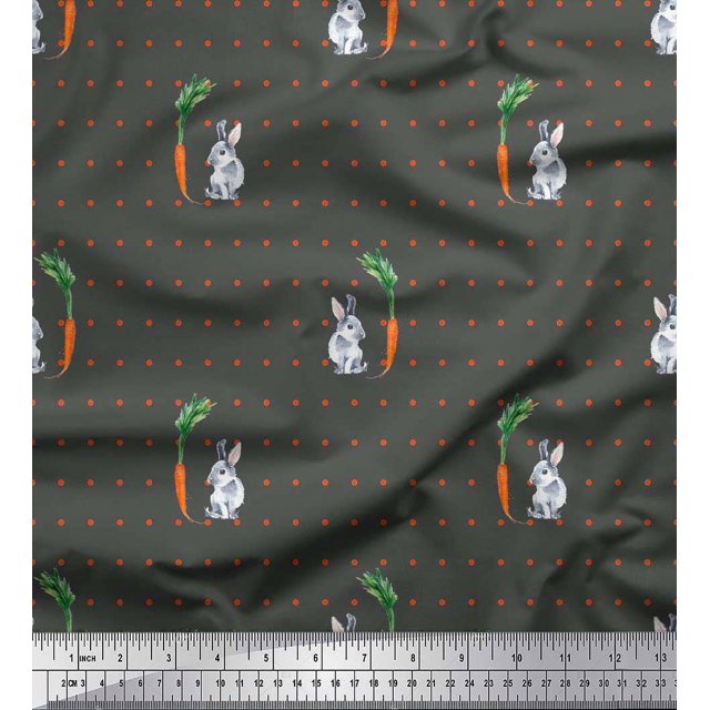 Soimoi Modal Satin Fabric Carrot & Rabbit Dots Fabric Prints By Yard 42 Inch Wide