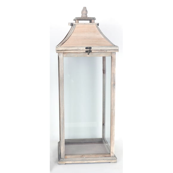 ArtMaison Canada, Ivona Garden Lantern, 10.6x10.6x28.4 Inch | Large XL Wood Light Brown Decorative Candle Holders Lanterns Lamps With Lid