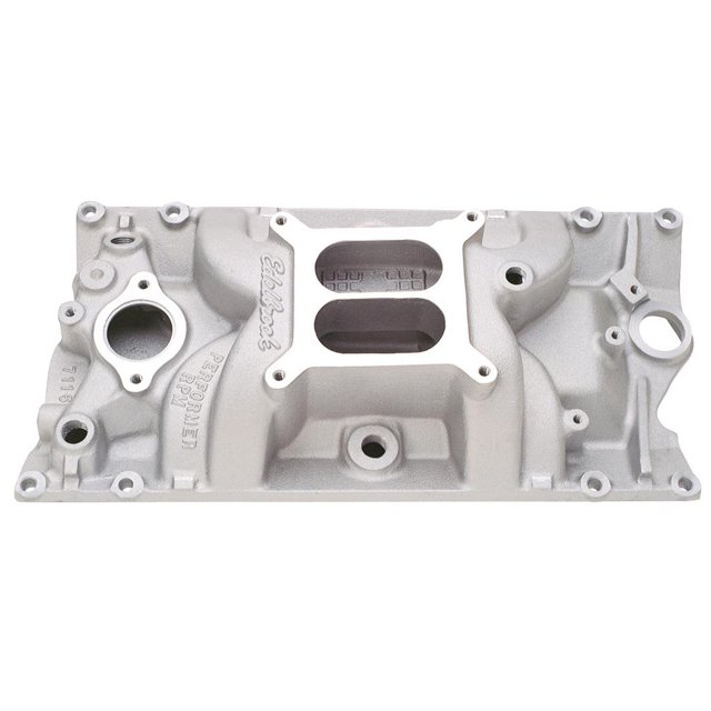 Edelbrock Collecteur d'Admission 7116 RPM Performer; pour Utilisation avec Moteurs Small Block Chevy 262-400; Simple 4 Baril; Bride d'Arrosage Carrée/d'Arrosage Étalé; Double Plane; Utilisation avec Têtes Style Vortec; 1500-6500 RPM