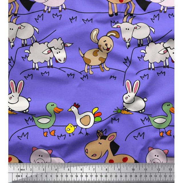 Soimoi Cotton Voile Fabric Bird & Animals Cartoon Decor Fabric Printed Yard 56 Inch Wide