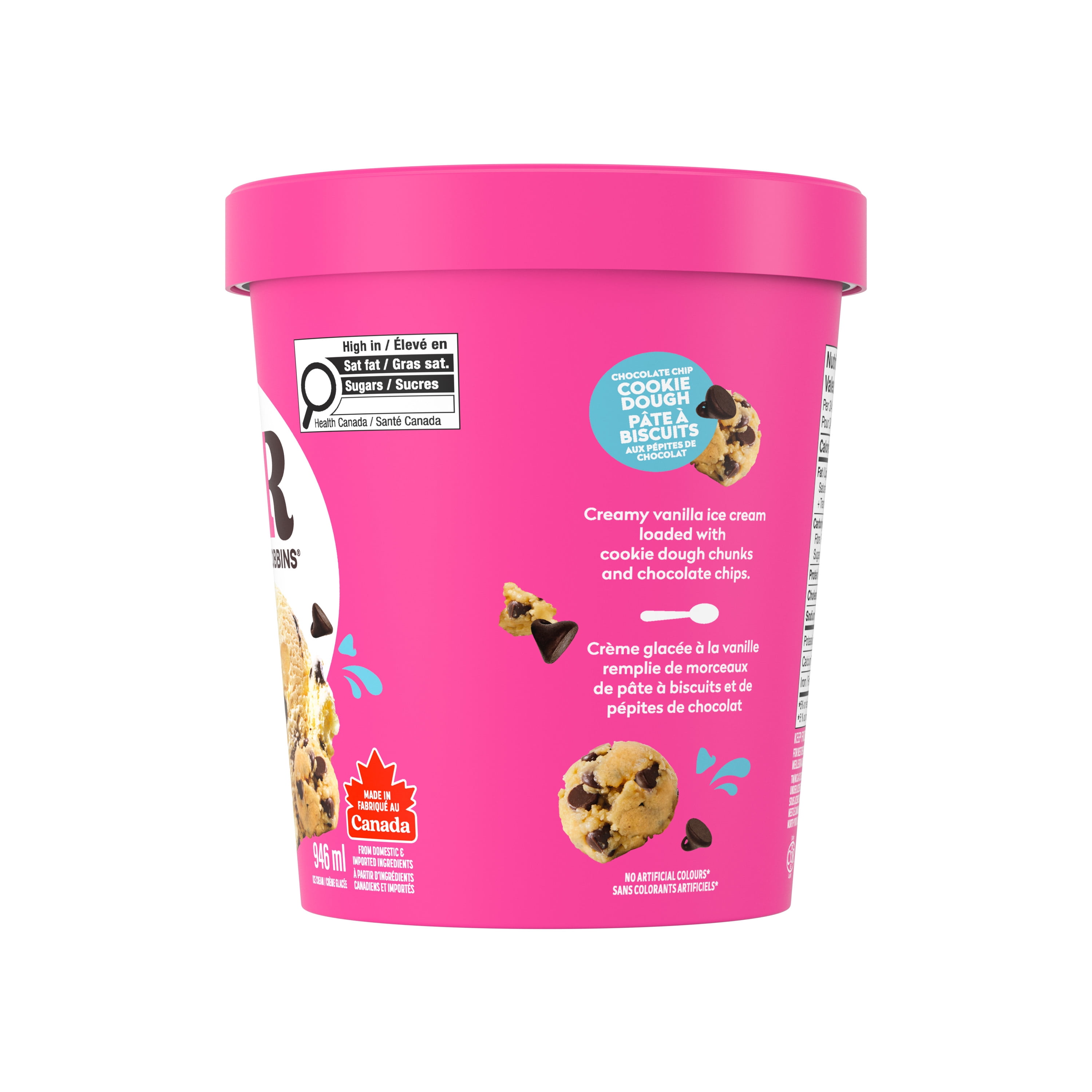 BASKIN ROBBINS Crème glacée Pâte à biscuits, pépites de chocolat, Canada, lait canadien, kasher 946 ml