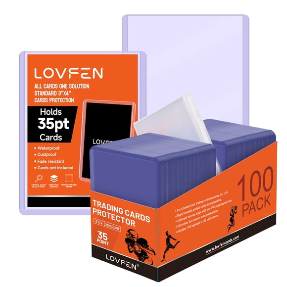 LOVFEN 200ct Top Loader 3 "X4", Baseball card protector Hard plastic, Trading card Sports card holder (100 Hard card + 100 soft card)
