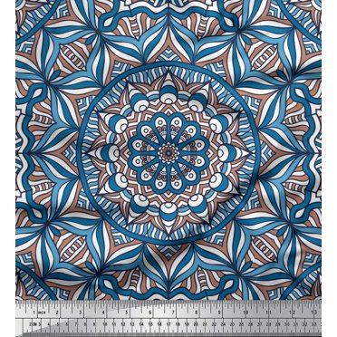 Soimoi Velvet Fabric Mandala Kaleidoscope Print Fabric by Yard 58 Inch Wide