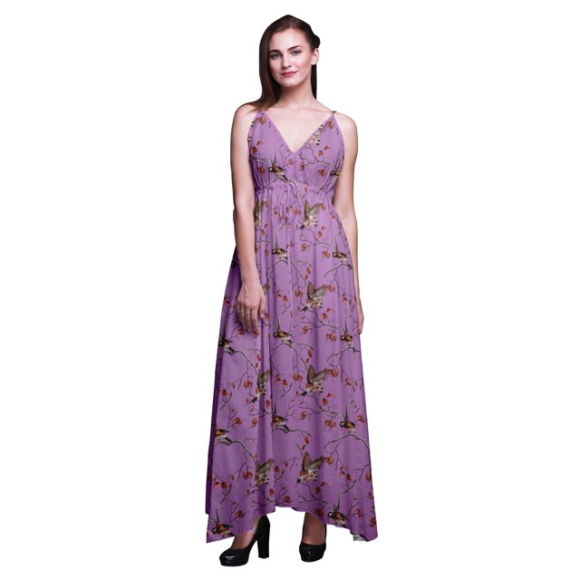 Bimba Robe Longue à Imprimé Floral pour Femmes, Bretelles Spaghetti, Col en V, Maxi, Tenue de Plage - Petit