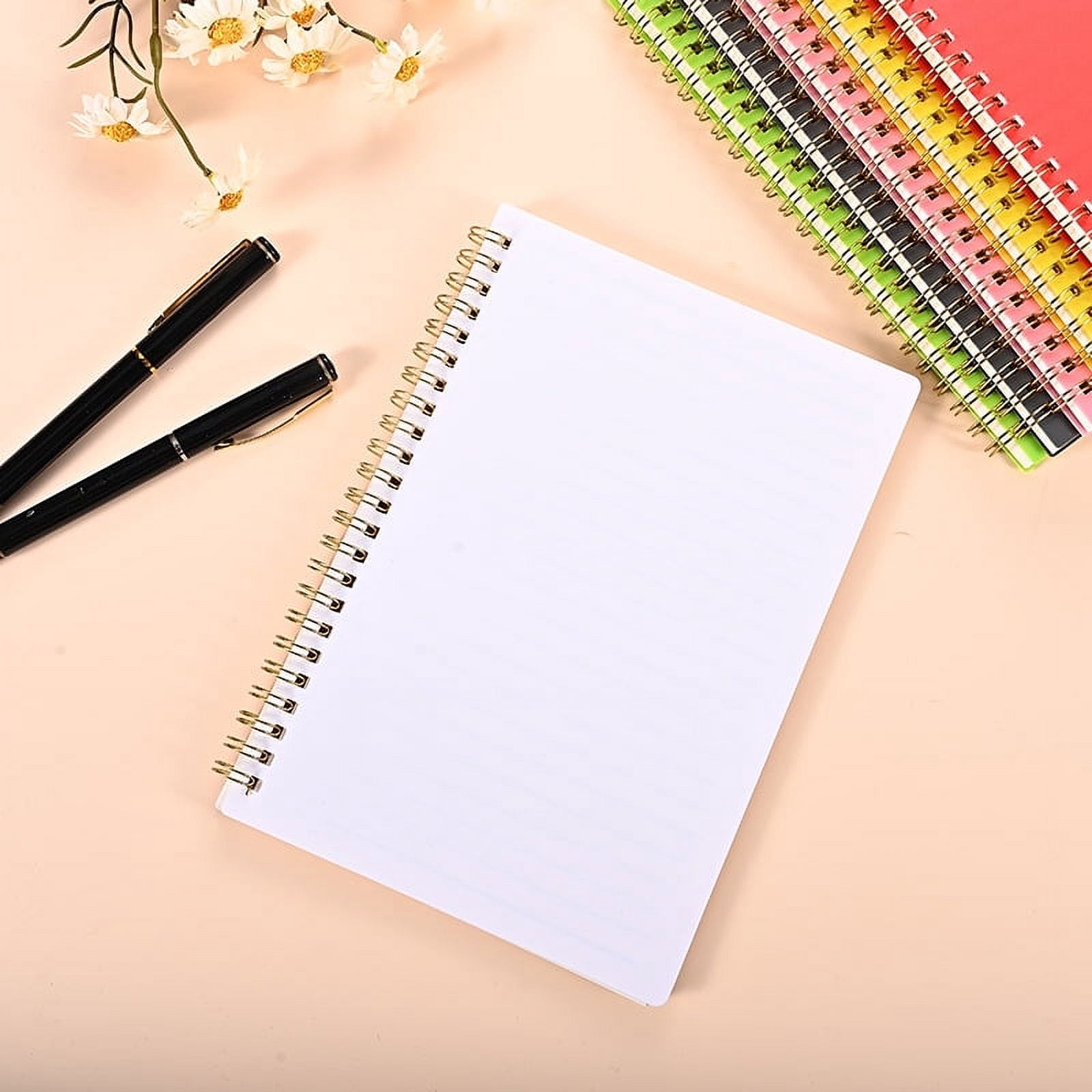 Nvzi 6 Packs Spiral Notebook - B5 Lined Cute Notebook Inches Plastic Waterproof Cover, 60 Sheets/120 Pages - Journals for Study and Notes，White