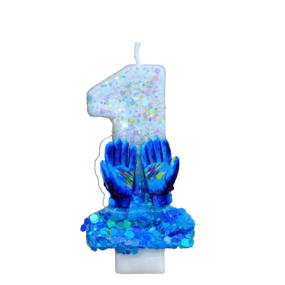 Goleeg White and Blue Birthday Candles Number 1, Glitter Number Candle Cake Decorations for Birthday Wedding Anniversary Party Supplies