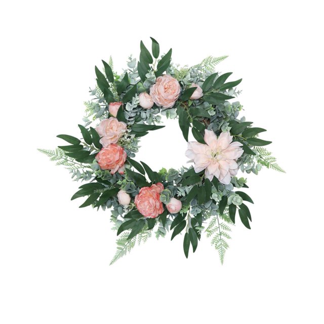 Langgg Realistic Spring Front Door Wreath Artificial Flower Wreath Hanging Celebration for Summer