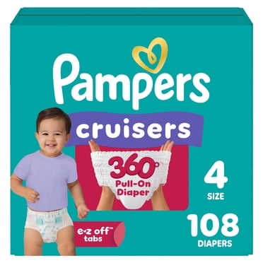 Pampers Diapers - Cruisers 360° - Size 4, up to 100% Leakproof Fit, Designed for Active Babies, Pull On Diaper, EZ Off Tabs Designed for Easy Changes