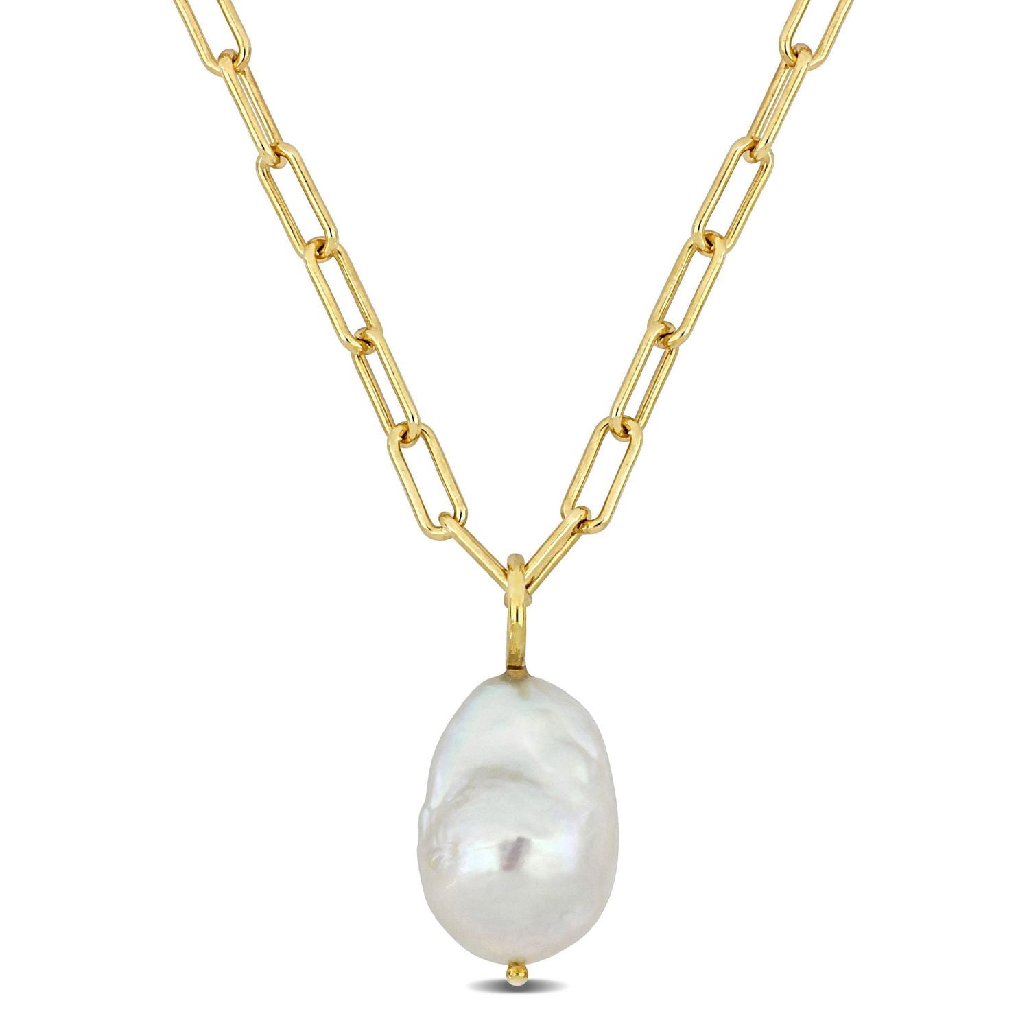 Collier chaîne à maillon ovale chic Miabella avec des Perles d’eau douce cultivées en Argent Sterling plaqué Or Jaune 18kt