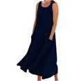 thumbnail image 2 of Jsaierl Robe en Lin pour Femmes Été Sans Manches Unie Décontractée Ample Fluide Maxi avec Poches, 2 of 5