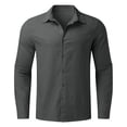 thumbnail image 5 of Polos pour Hommes Été Coton Lin Uni Ample Col Rabattu Manches Longues Hauts Masculins Gris Foncé L, 5 of 5