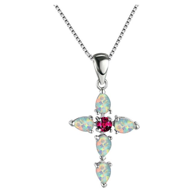 Collier Pendentif Croix Unisexe Femme Été Chaîne de Clavicule Opale Bijoux en Strass