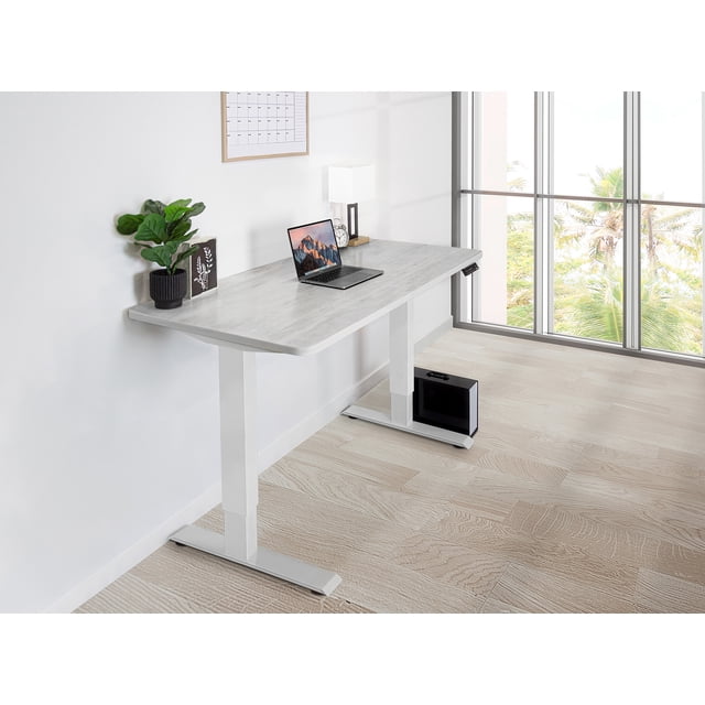 EFFYDESK Home Electric Height Adjustable Home Office Computer Standing Desk - (70"×29") Oak White on White Frame