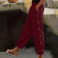 thumbnail image 2 of Timegard Womens Pants Elastic High Waist Lightweight Side Button Solid Color Lounge Trousers with Pockets, 2 of 7