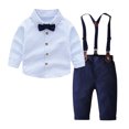 thumbnail image 1 of RXIRUCGD Ensemble de Mode pour Enfants à Rayures Chemise à Bretelles Pantalon Ensemble 2 Pcs Haut/chemise à Manches Longues à Col Rond ( Bleu, Taille : 130 ), 1 of 8