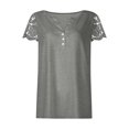 thumbnail image 3 of Timegard Womens Summer Tops Notched V-Neck Button Lace Short Sleeve Solid Color Dressy Casual Tunic Tops, 3 of 3