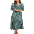 thumbnail image 3 of Robe Vintage d'Automne pour Femme à Manches Longues, Col en V, Imprimé Floral, Robe à Manches Longues, Robe Maxi Décontractée pour Fête de Vacances, Vert G, 3 of 5