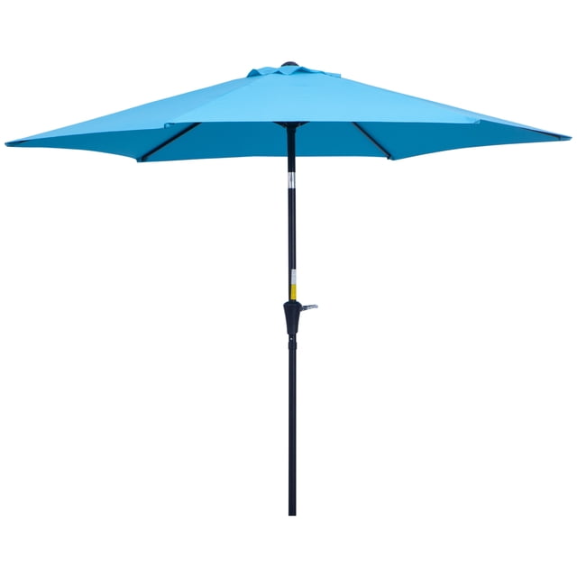 Outsunny Parasol de Patio Rond en Aluminium de 8,5 Pieds, Bleu, avec Auvent en polyester Résistant aux UV, Supporté par un Poteau en Aluminium Résistant à la Rouille, avec un Diamètre de 1,5 Po et un Cadre à six Baleines. le Parasol Comprend une Manivelle pour une Ouverture et une Fermeture Faciles, Ainsi Qu'une Fonction d'Inclinaison pour une Ombrage Ajustable. Idéal pour les Espaces Extérieurs comme les patios, les Jardins Ou les Plages. Dimensions : 8,5 Pieds de Diamètre et 7,7 Pieds de Hauteur.