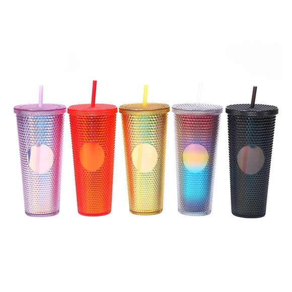 Gobelet Mat à Double Couche de Grande Capacité 710 ml 24 Oz, Couvercle Étanche avec Paille, Tasse en Plastique Réutilisable pour Eau, Café, Thé, Jus