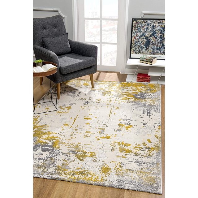 homeroots home decor 390511 8’ x 11’ Gold and Gray Abstract Area Rug