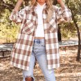 thumbnail image 2 of Pompotops Ladies Fashion Contrast Plaid Long Sleeve Pocket Button Woolen Long Jacket, 2 of 7