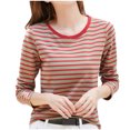 thumbnail image 1 of Timegard Hauts d'Automne pour Femmes à Rayures à Manches Longues T-Shirts Basiques Décontractés Ajustés Confortables à Col Rond, 1 of 4