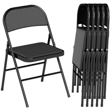 HOMCOM Metal Folding Chairs with PU Leather Cushion Foldable Chairs Black