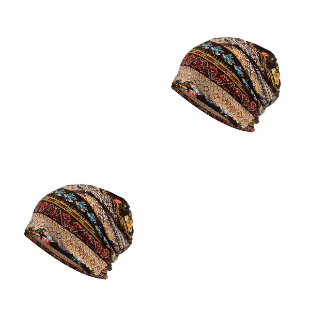 Maytalsory Bonnet Ethnique Style Hijab Imprimé Floral Coloré Turban Réglable Protection des Oreilles Accessoires de Style Bonnet Café Floral 2Set