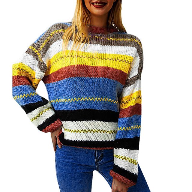 Fridja Women's Autumn And Winter Long Sleeve Color Contrast Splicing Tops