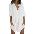 thumbnail image 1 of Timegard Chemises pour Femmes en Coton et Lin à Boutons, Col à Revers, Blouse à Manches 3/4, Hauts d'Automne avec Poches, 1 of 5